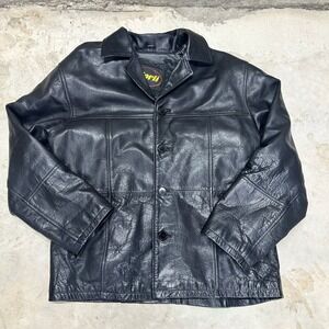 Forti Genuine Leather‎ Jacket Mens XL Black Button Up Quilted Lined Coat